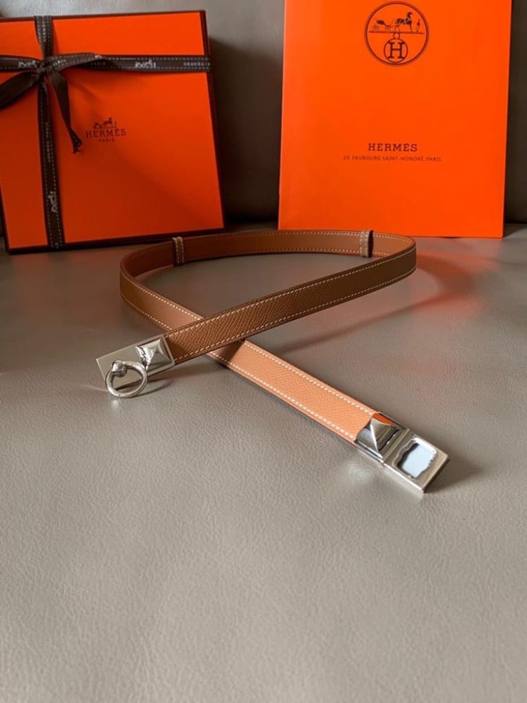 Hermes belt, luxury brown and silver - E-SEVEN STORE
