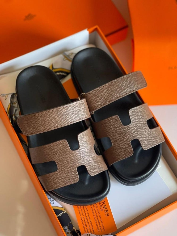 Hermes Shaper Super Master Quality Brown Leather Flat Sandal