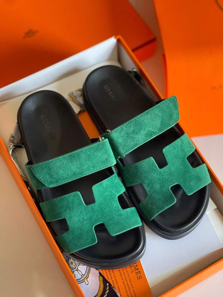 Hermes Chypre Suede Luxury Slipper in Royal Green Supermaster