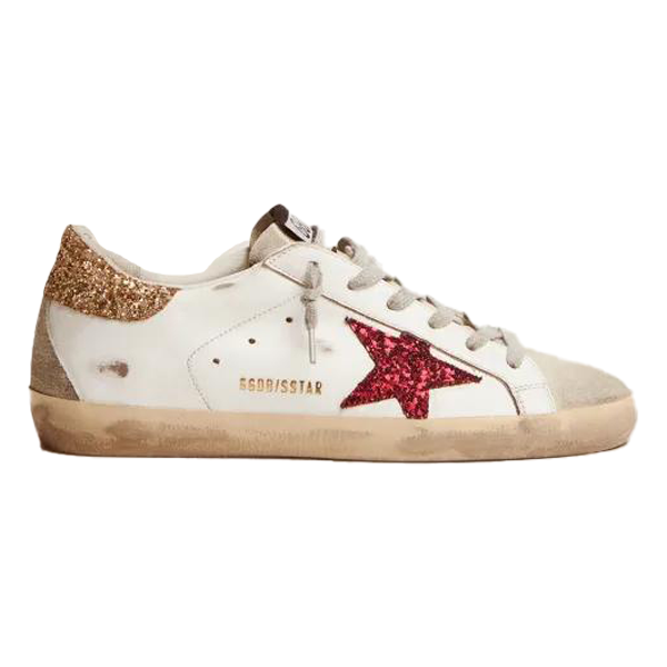 Golden Goose Women's Superstar Glitter Red & Gold Sports Shoes