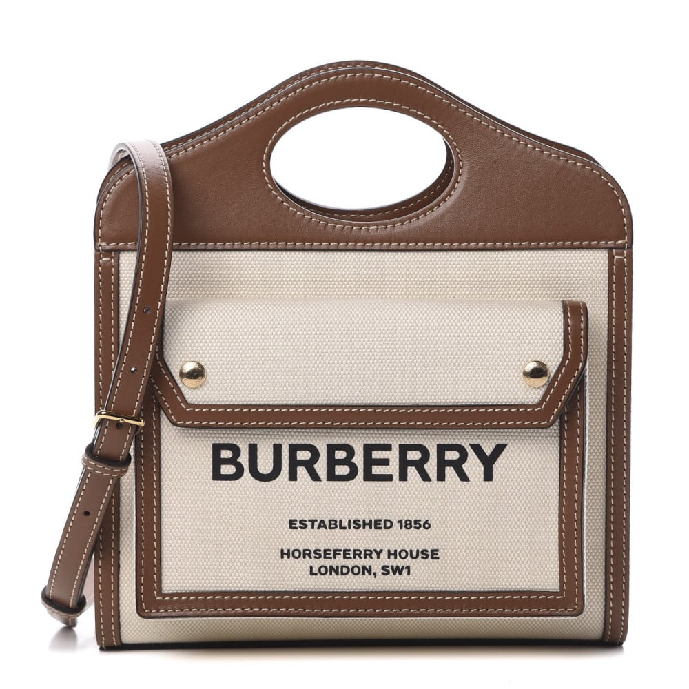 Burberry two-tone small pocket bag in smooth calf leather, natural