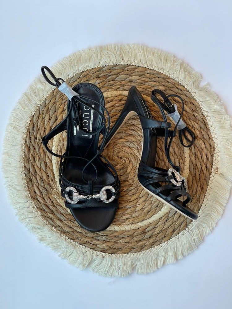 صندل كعب عالي نيو جوتشي سوبر كواليتي لون أسود كعب عالي