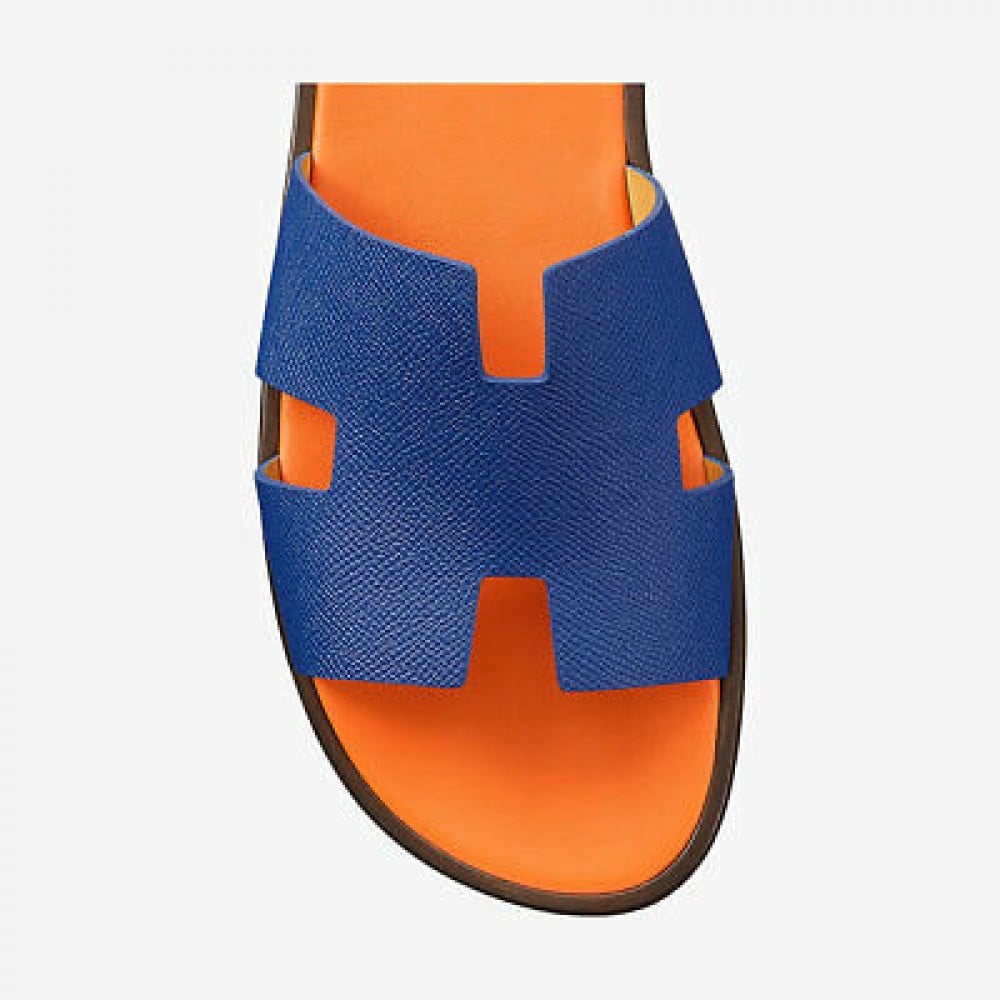 HERMES H IZMIR EPSOM LEATHER BLEU BLEUET ORANGE SANDALS SHOES