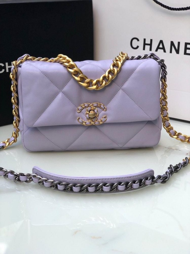 CHANEL Lambskin Quilted Medium Chanel 19 Flap Light Purple - E-SEVEN STORE