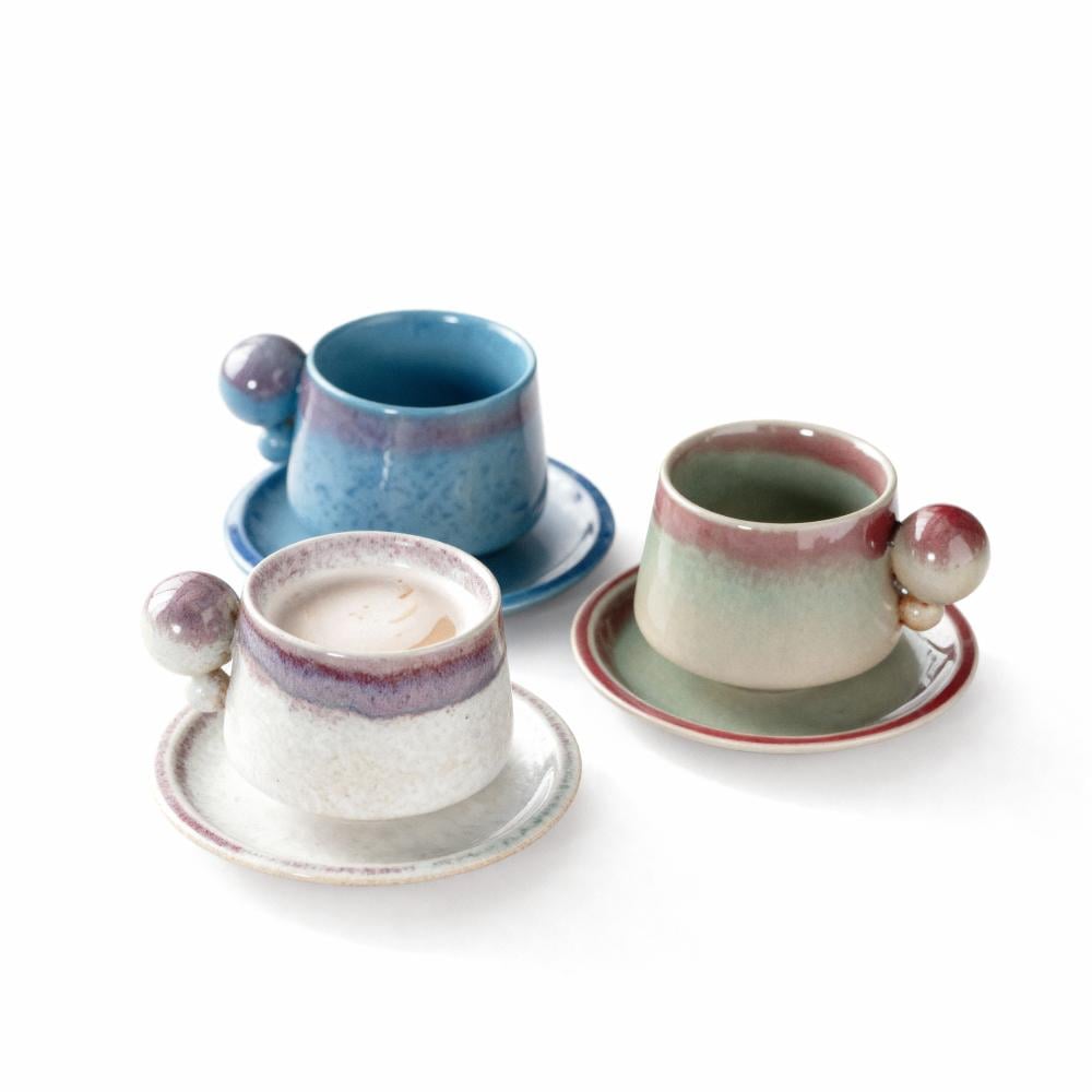 كوب سيراميك بمقبض كروي مع صحن - 4 الوان | CERAMIC CUP