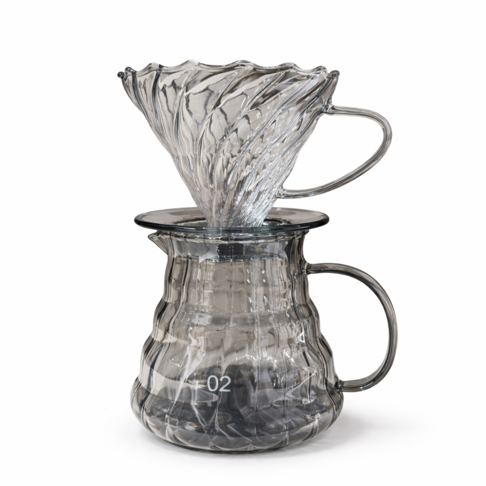 طقم تقطير زجاجي كريستالي | V60 Dripper