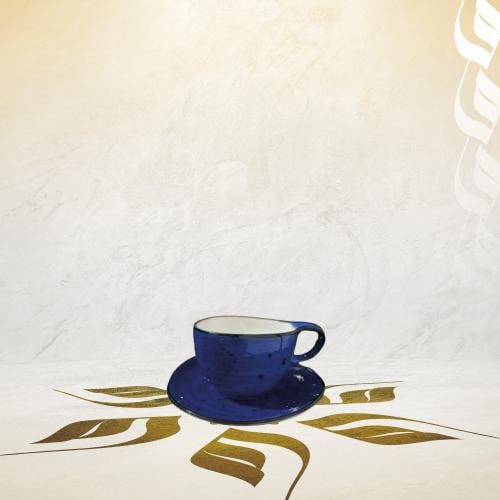 كوب سيراميك ازرق فاخر مع صحن منقط | CERAMIC BLUE