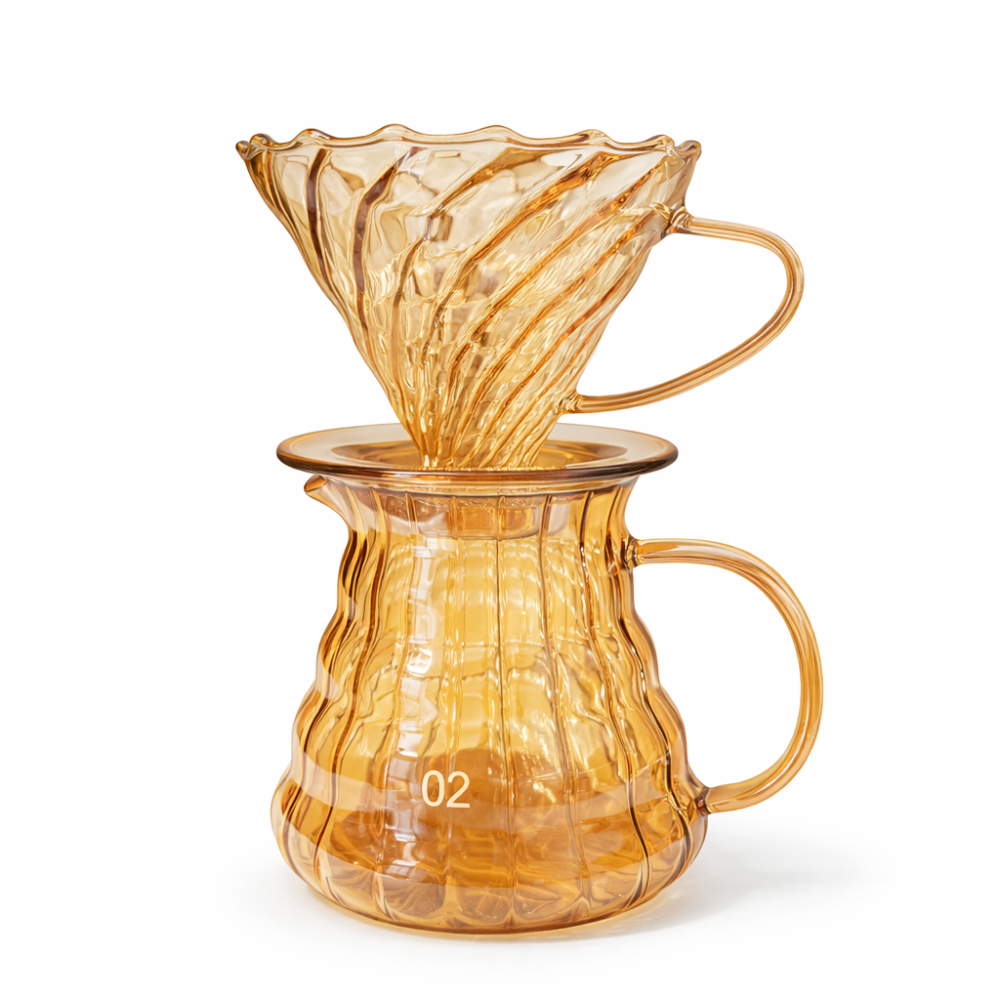 طقم تقطير زجاجي كريستالي | V60 Dripper