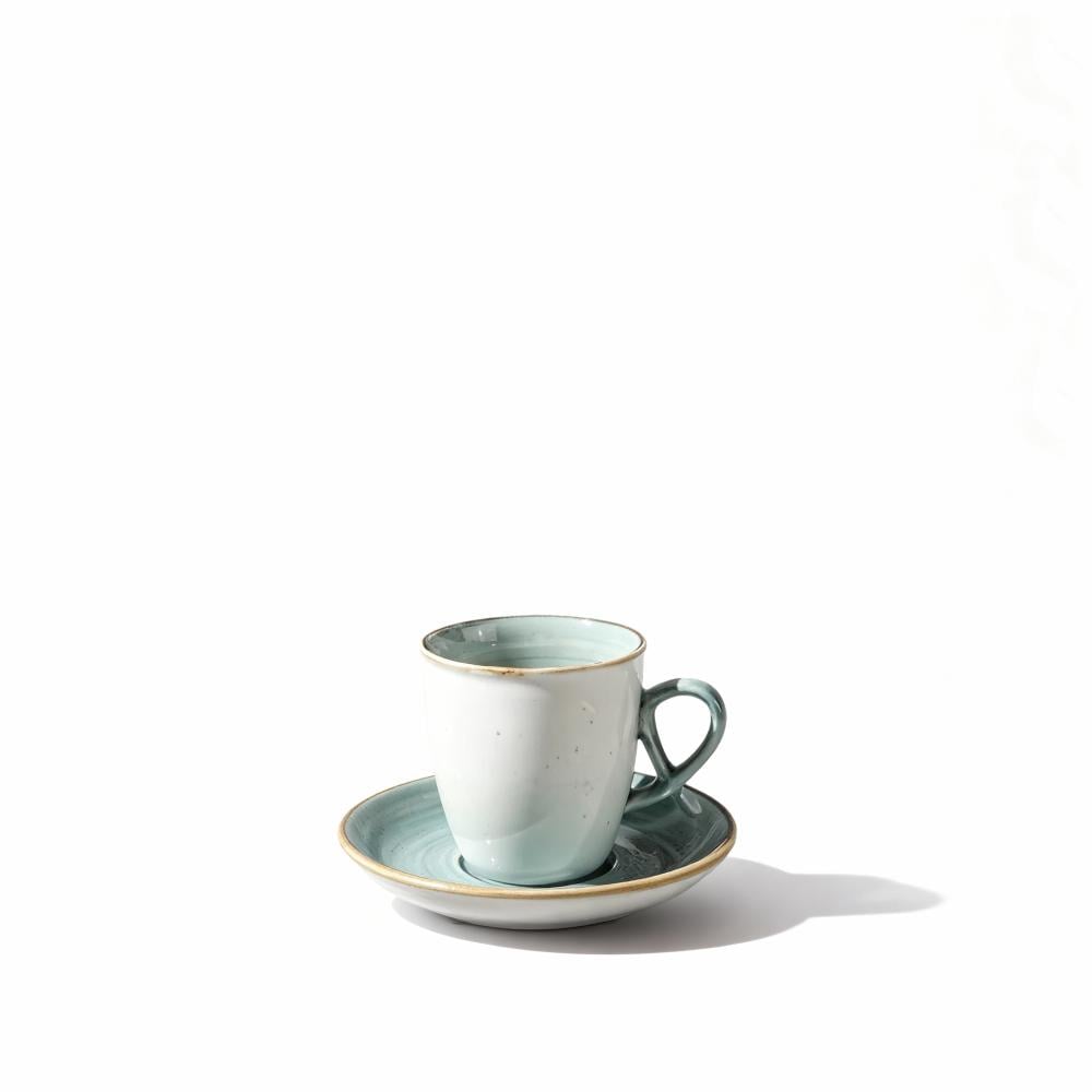 كوب قهوة مع صحن | عروة دائرية