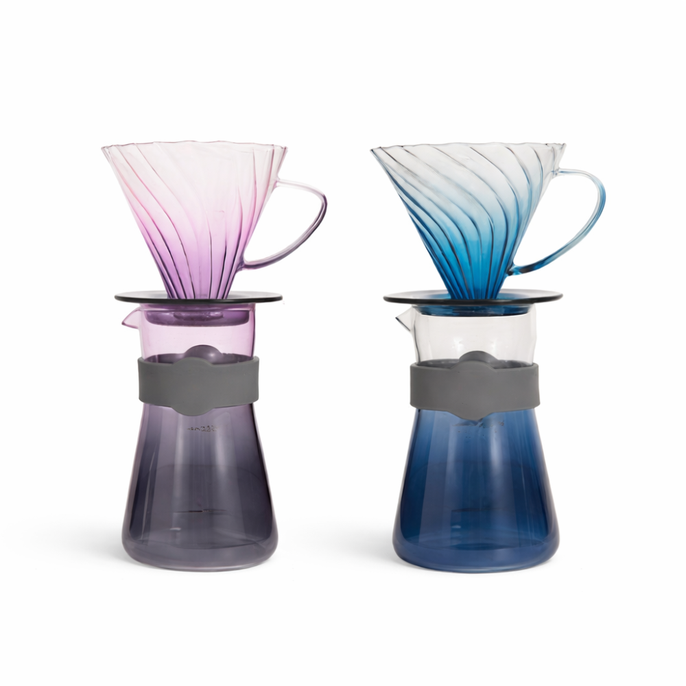 طقم تقطير زجاجي مع ربلة - الوان متعددة | V60 Dripper