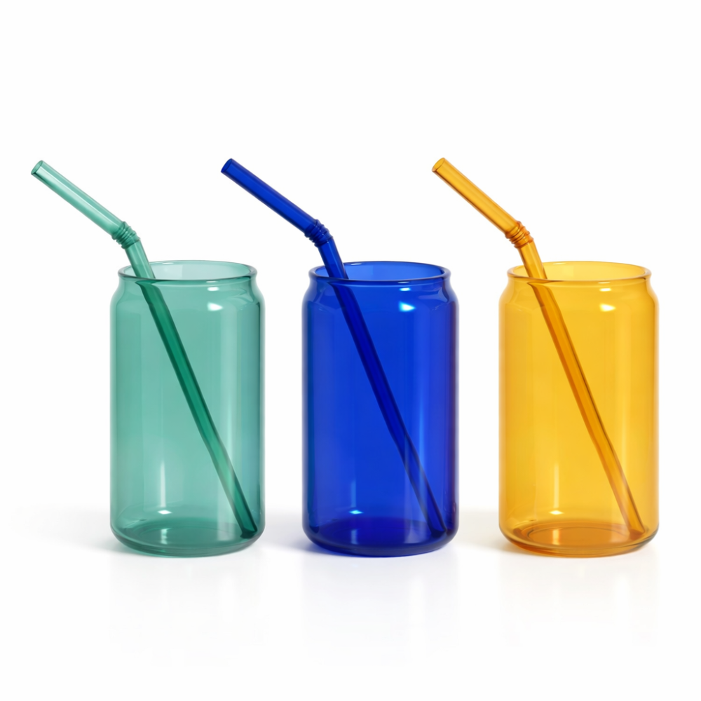 اكواب زجاجية مع مزاز - 350 مل | Glass Cups with Straws - 350ml