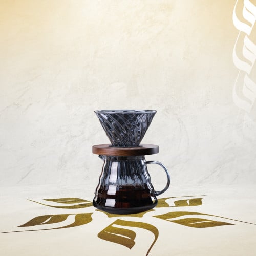 طقم قمع مع سيرفر زجاجي اسود مخطط V60 Dripper | V60