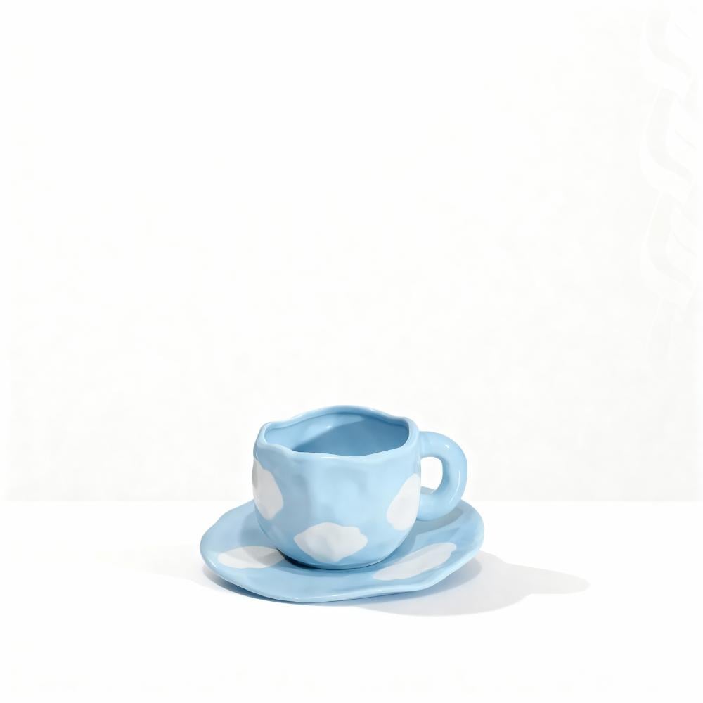 كوب مع صحن صناعة يدوية - رسومات مختلفة | 300 مل