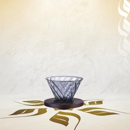 قمع تقطير V60 زجاج بلمسة خشبية - اسود فاخر | V60 D...