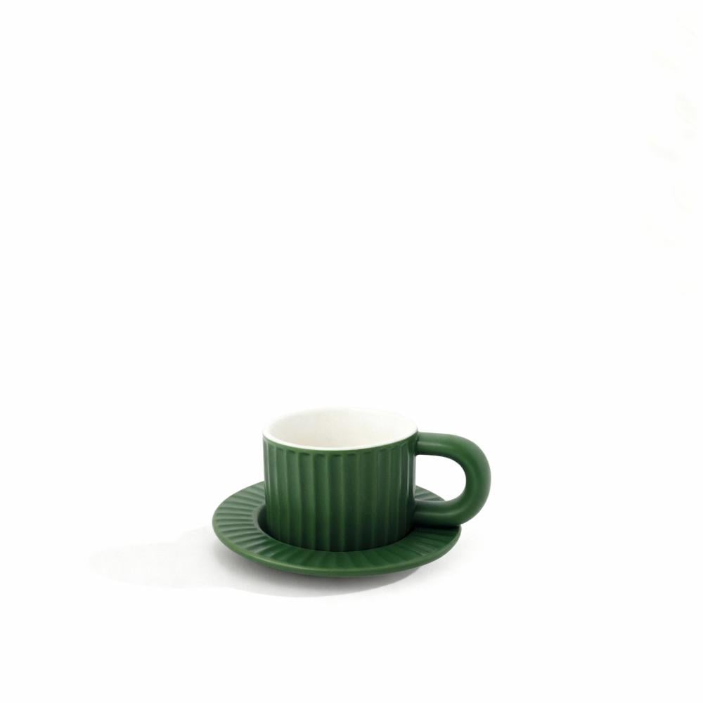 كوب سيراميك مخطط مع صحن - 200 مل | CERAMIC CUP