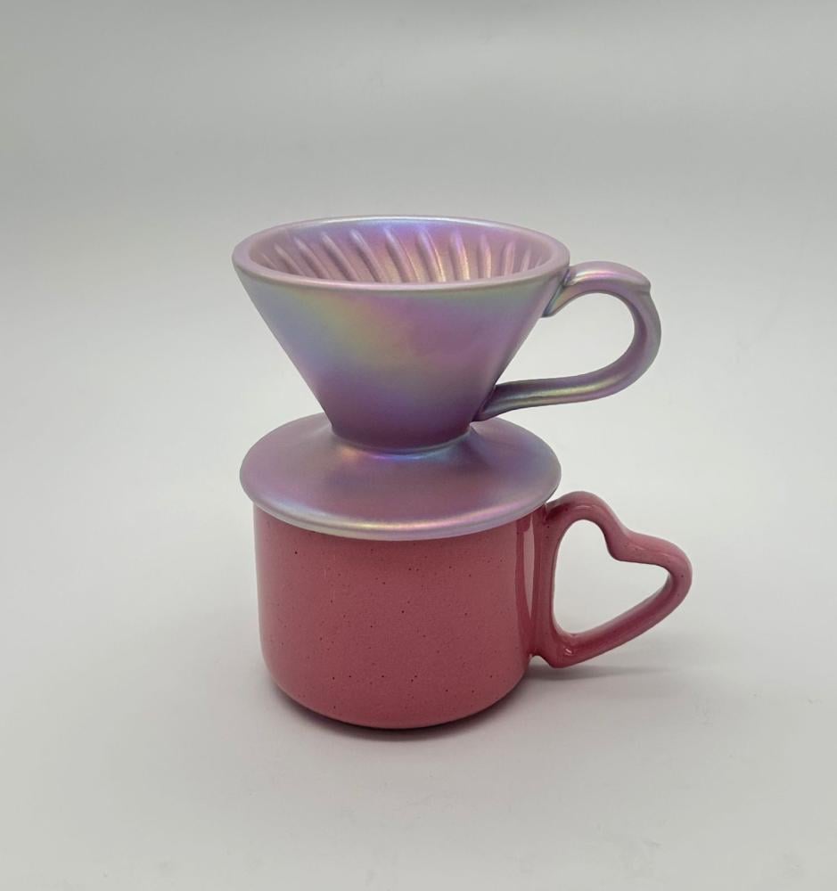 قمع تقطير سيراميك وردي مع مسكة - مقاس 01 | V60 DRIPPER