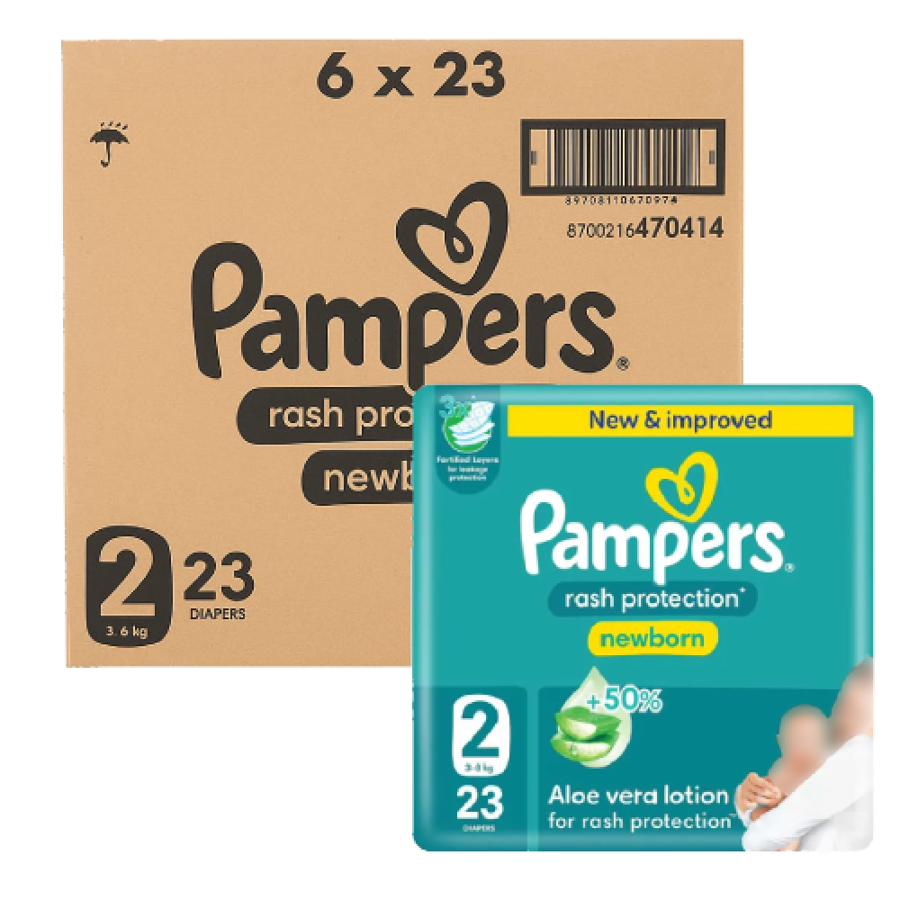 Carton] Pampers Diaper Protection with Aloe Vera Size 2 Mega Pack - 23  Count x 6 Packs -
