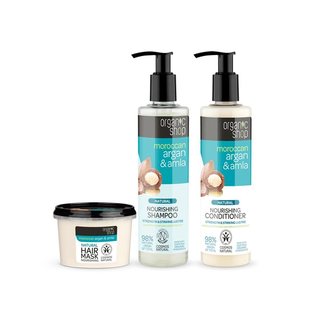 مجموعة زيت الارغان المغربي وزيت الأملا من أورجانيك شوب للعناية بالشعر