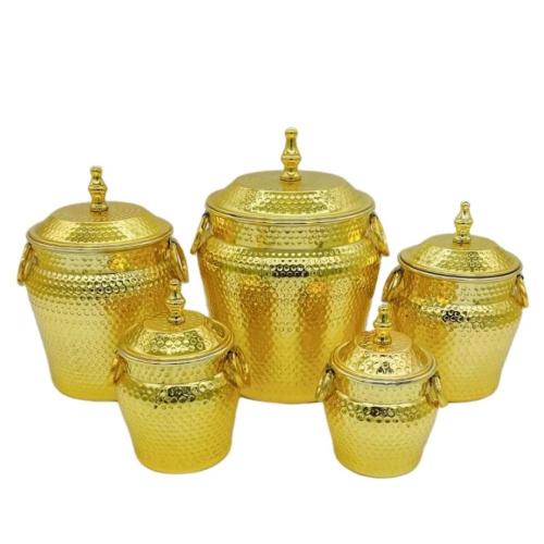 طقم علب سكر و شاي البادية ذهبي 5 حبة