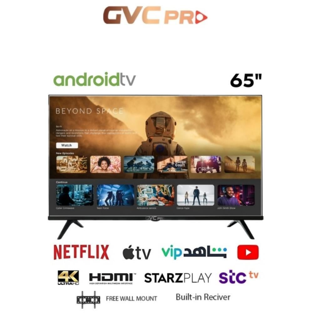 شاشة جي في سي برو ذكية 65 بوصة نظام اندرويد ريسيفر داخلي لون اسود موديل GVC-65TUS5200 | تكنو بيست (26609045)