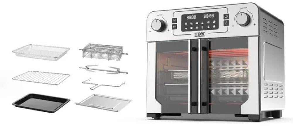 قلاية بدون زيت وفرن اكسبير 23 لتر 1700 واط - باب مزدوج - ستيل موديل  XPAO-9050S | تكنو بيست (20630040)