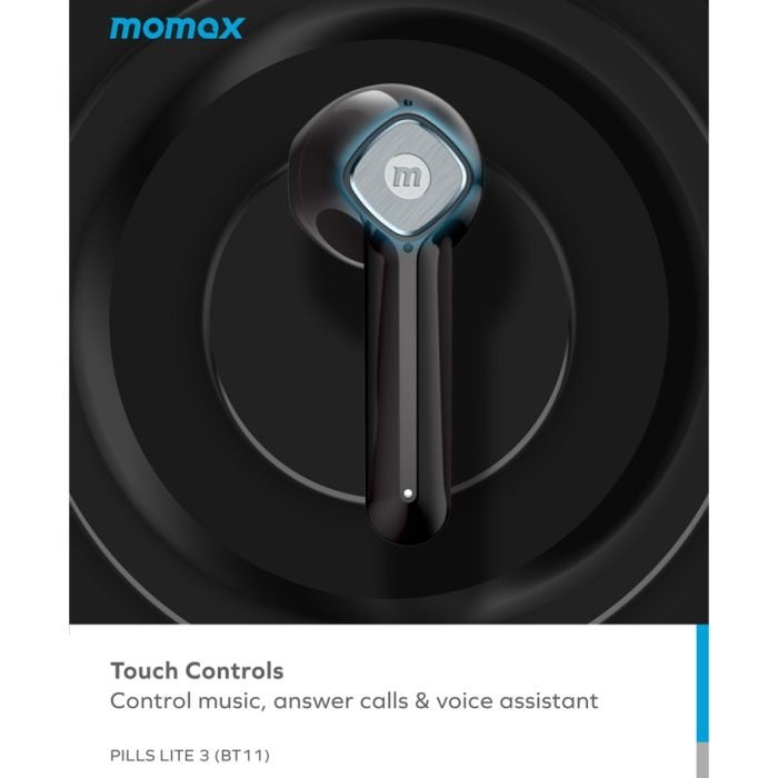 سماعة أذن موماكس بلوتوث لاسلكي بيلس لايت 3 ترو مع غطاء شاحن - اسود