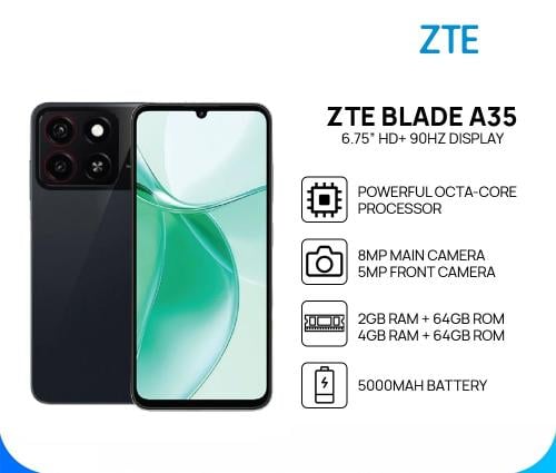 هاتف ZTE Blade A35 شريحتين بذاكرة 64 جيجا رام 6 جي...