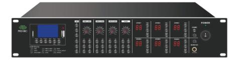 PM-6120MW . *قدرة صوتية عالية*: مضخم بقوة 6×120 واط، يمكنه تشغيل 6 مناطق موسيقية بشكل متزامن.  2. *وظائف متنوعة*: يدعم USB، بطاقة SD، وراديو FM، بالإضافة إلى البلوتوث لتجربة تشغيل مرنة.  3. *توصيلات متعددة*: يدعم 100V و8 أوم، مما يجعله مناسبًا لمختلف البي