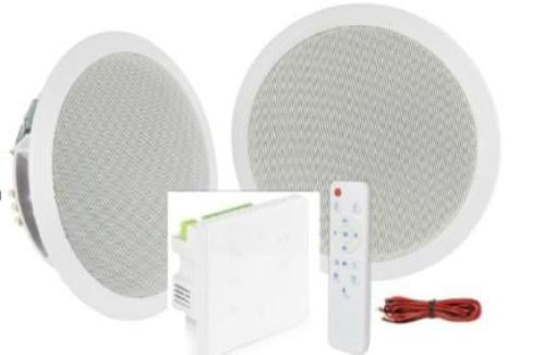 PW-60B   *مكونات المجموعة*: تتضمن مضخم صوت وسماعتين سقفيتين بقوة 15 واط لكل منهما.  2. *وظائف متعددة*: تدعم البلوتوث، USB، وراديو FM لتوفير خيارات تشغيل متنوعة.  3. *تحكم سهل*: مزودة بجهاز تحكم عن بُعد لسهولة التشغيل.  4. *تصميم أنيق*: مناسبة للاستخدام في