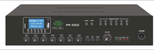 PM-500Z •مضخم صوت 500 واط 5 زونات •USB/Bluetooth/FM 7 مداخل )مايكروفون 5-1 XLR ومداخل 2-1 Aux( •متوافق مع مقاومات 4-16/70V/100V أوم من ماركة برومايك