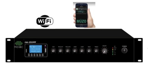 PM-350WA • ميكسر أمبليفاير برومايك بقوة 350 واط وشاشة 19 بوصة مع واي فاي ومنافذ USB/Bluetooth/FM. ماركة برومايك • يتضمن 3 ميكروفونات و 2 مدخل صوت إضافي. • يدعم توصيلات 70 فولت/100 فولت/4-16 أوم