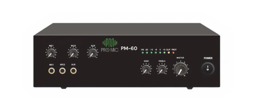 PM-60 - مضخم صوت بقوة 60 واط من برومايك. - ⁠- يحتوي على مدخلين للميكروفون ومدخل Aux. - ⁠ - متوافق مع مقاومات 4-16/70V/100V أوم. - ⁠- منتج برومايك المثالي للاستخدام بقوة 60 واط، يتميز بمدخلين للميكروفون ومدخل Aux ومتوافق مع مقاومات مختلفة