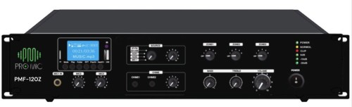 PMF-120Z - مكبر الصوت بقوة 120 واط و 3 زونات .من ماركة برومايك - ⁠- يحتوي على مشغل MP3 وراديو FM ووظيفة البلوتوث. - ⁠- تحكم منفصل في مستوى الصوت لكل منطقة، يحتوي على 3 ميكروفونات و 2 مدخل آخر. - ⁠ - يعمل على توصيلات 70 فولت / 100 فولت / 4-16 أوم