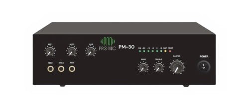 PM-30 - مضخم صوت بقوة 30 واط من برومايك. - يتضمن 2 مداخل للميكروفون ومدخل Aux. - متوافق مع مقاومات 4-16/70V/100V أوم. - ⁠- منتج برومايك المثالي للاستخدام بقوة 30 واط ومتوافق مع مقاومات مختلفة ويحتوي على 2 مداخل للميكروفون ومدخل Aux