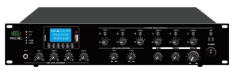 PM-500MT *ميكسر متعدد القنوات* للتحكم في الصوت. 2. *مضخم مدمج* لتغطية المساحات. 3. *تشغيل MP3* عبر USB وبلوتوث. 4. *تحكم في المناطق* بشكل مستقل.