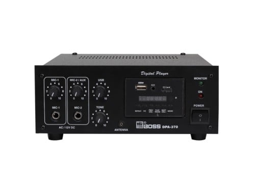 DPA-370 مضخم صوت PA مع مشغل رقمي بقدرة 28 وات RMS/35 تيار متردد وتشغيل 12 فولت تيار مستمر