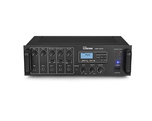 SSB-120R  مكسر الصوت والتضخيم , قدرة تضخيم قصوى 120 واط , يدعم تشغيله بالتيار المتردد أو بطارية 12 فولط , يضم مقياس مستوى الإخراج بـ 5 ضوء دي إي إل