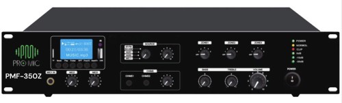 PMF- 350Z - مكبر الصوت بقوة 350 واط و 3 زونات .من ماركة برومايك - ⁠- يحتوي على مشغل MP3 وراديو FM ووظيفة البلوتوث. - ⁠- تحكم منفصل في مستوى الصوت لكل منطقة، يحتوي على 3 ميكروفونات و 2 مدخل آخر. - ⁠⁠ - يعمل على توصيلات 70 فولت / 100 فولت / 4-16 أوم