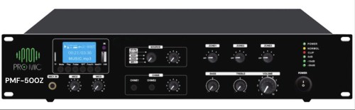PMF- 500Z - مكبر الصوت بقوة 500 واط و 3 زونات .من ماركة برومايك - ⁠- ⁠يحتوي على مشغل MP3 وراديو FM ووظيفة البلوتوث. - ⁠⁠- تحكم منفصل في مستوى الصوت لكل منطقة، يحتوي على 3 ميكروفونات و 2 مدخل آخر. - - ⁠⁠ - يعمل على توصيلات 70 فولت / 100 فولت / 4-16 أوم