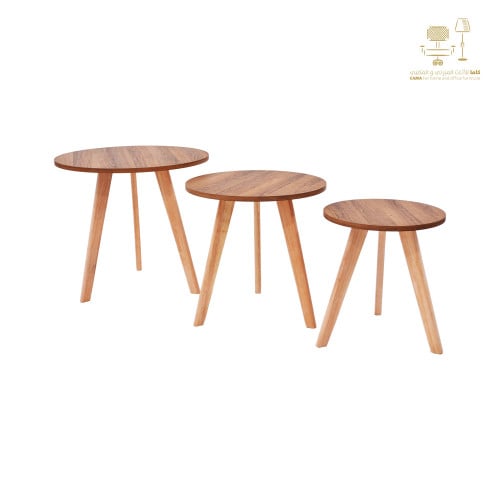 من كاماC-707brown طقم طاولة خدمة خشب لون بني دائري ثلاثي