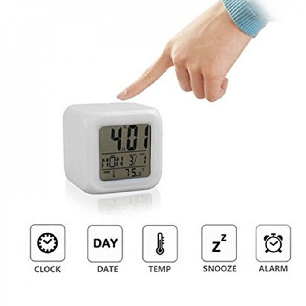ساعة رقمية متعددة الالوان مع منبه وقياس درجة الحرارة