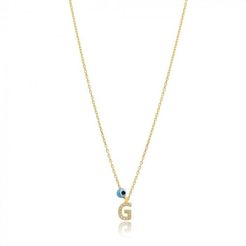 قلادة جذابة وبراقة بلمعة الذهب مزينة بحرف G  والخرزة الزرقاء -من مجموعة نفيس هدايا مجوهرات هدية نسائية فاخرة G 6784