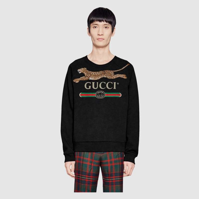 gucci logo sweatshirt with leopard