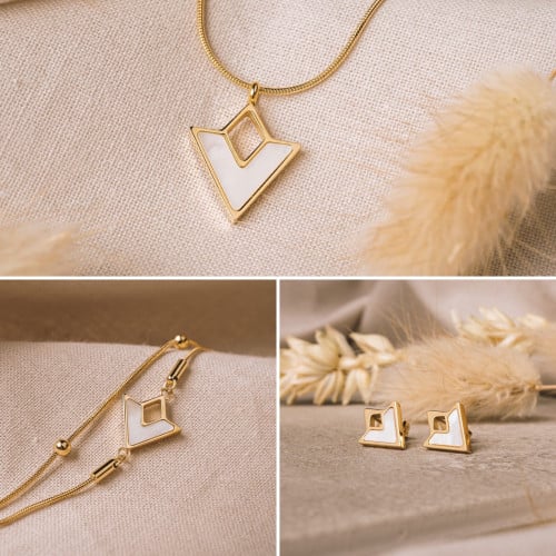 طقم كونسبشوال حلق اسورة سلسلة (صدف أبيض/ذهبي)