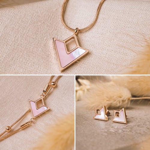 طقم كونسبشوال حلق اسورة سلسلة (صدف وردي/روز قولد)