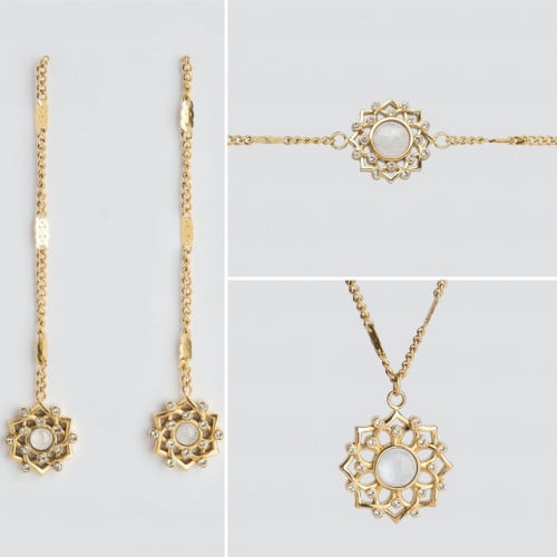 طقم كمبزيشن جم حلق اسورة سلسلة (حجر القمر/ذهبي)