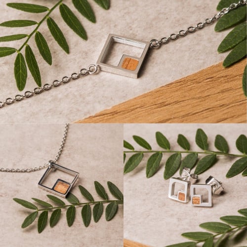 طقم جيومتريك كوا/فضي حلق سلسلة اسورة