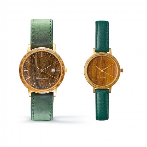 طقم وود ستون ساعتين له ولها خشب الصندل الأخضر