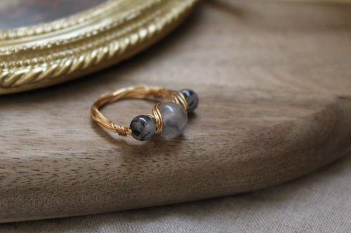 Black Quartz x Grey Agate x Copper Ring