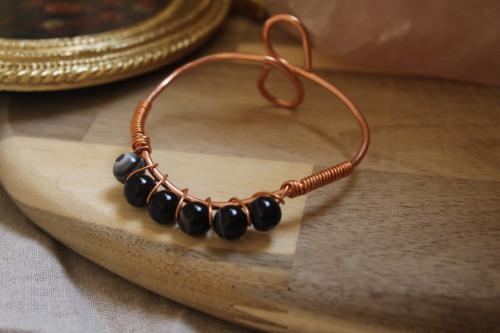 Black Agate x Raw Copper Adjustable Bracelet